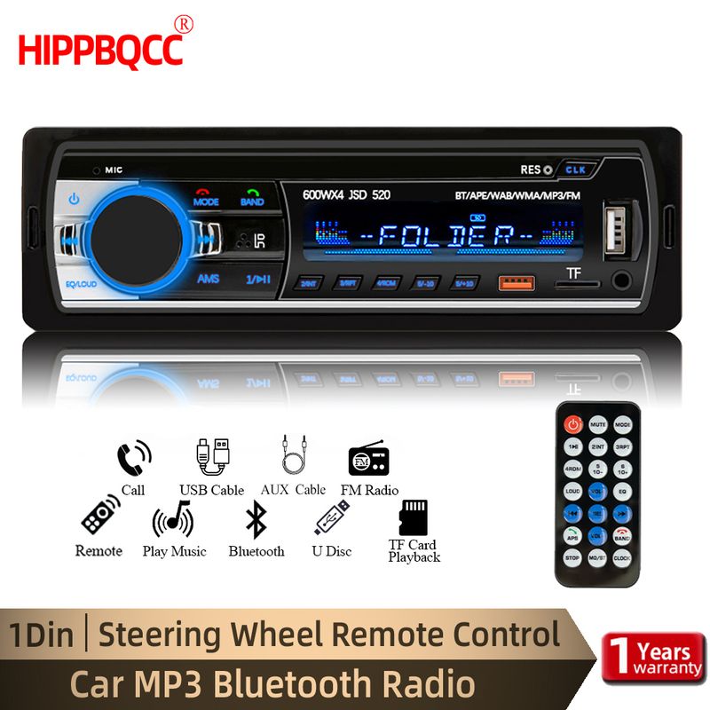 1din MP3 Digital Bluetooth Car Player FM Radio Stereo Audio Music USB/SD With In Dash AUX Input_voghion.com