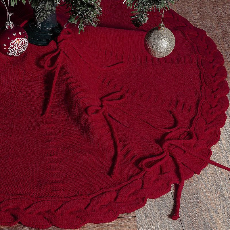 Red Knitted Apron Christmas Tree Skirt Decoration Ornament_voghion.com
