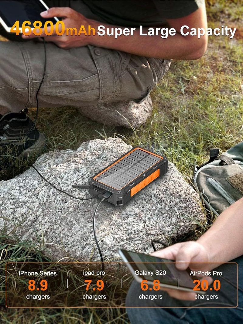 Powerbank Privémodel Zonne-energie Handcrank Generator Draadloos opladen Mobiele stroom Grote capaciteit 6800 met draad Powerbank_voghion.com