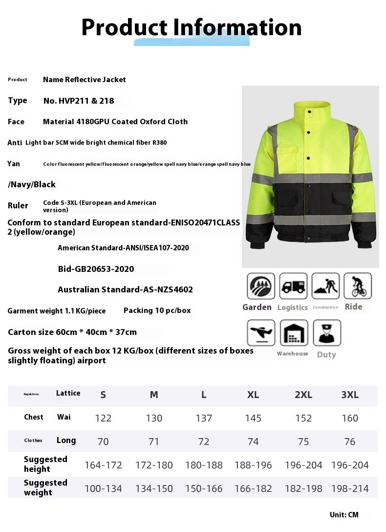 Reflective Cotton 300d Oxford Cloth Waterproond Windproof For Winter Warmth, Multi Pocket Reflective Jacket_voghion.com