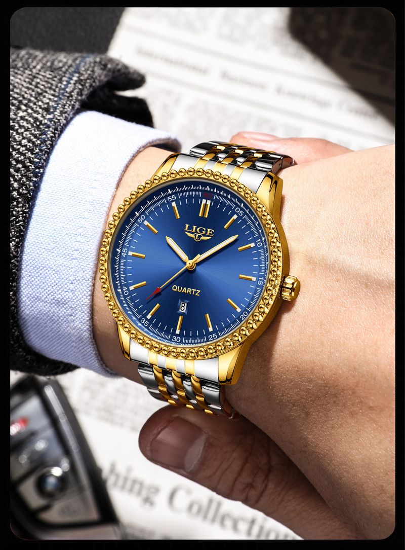 Herenhorloge van roestvrij staal met datumweergave, waterbestendig, lichtgevende wijzers en een zakelijke kalender in casual stijl._voghion.com