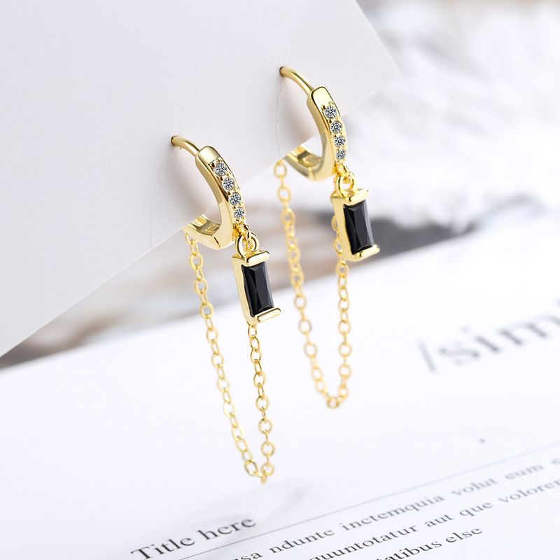 Boucles d'oreilles pendantes minimalistes à long pompon, petites et polyvalentes, incrustées de diamants, élégantes et coréennes pour femmes_voghion.com