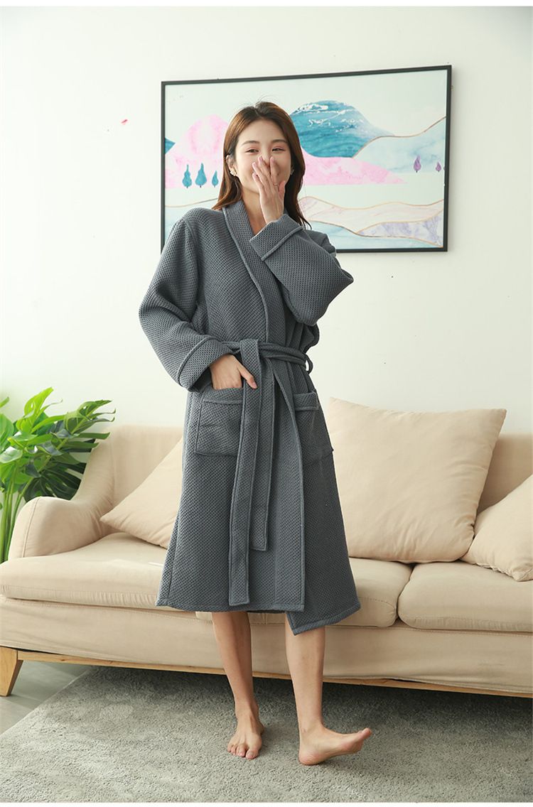 Hotel-Bademantel aus dicker Baumwolle mit Wabenmuster und Waffelmuster, für vier Jahreszeiten, Heimkleidung für Männer und Frauen, Pyjama, saugfähiger Schönheitsmantel_voghion.com