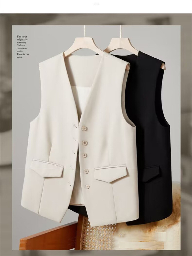 Elegante Anzugweste für Damen, V-Ausschnitt, Business-Weste, ärmellose Weste fürs Büro, Pendeln, Stil mit Knöpfen, neue Oberbekleidung_voghion.com