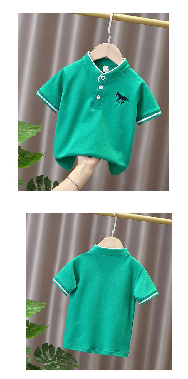 Mother&Kids Stand collar embroidered horse Polo stand collar loose knitting trend_voghion.com