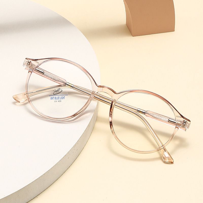 Neuer runder TR90-Brillenrahmen, modische Spiegelbeine für Männer und Frauen, Anti-Blaulicht-Brille, leicht, kein Grad flach_voghion.com