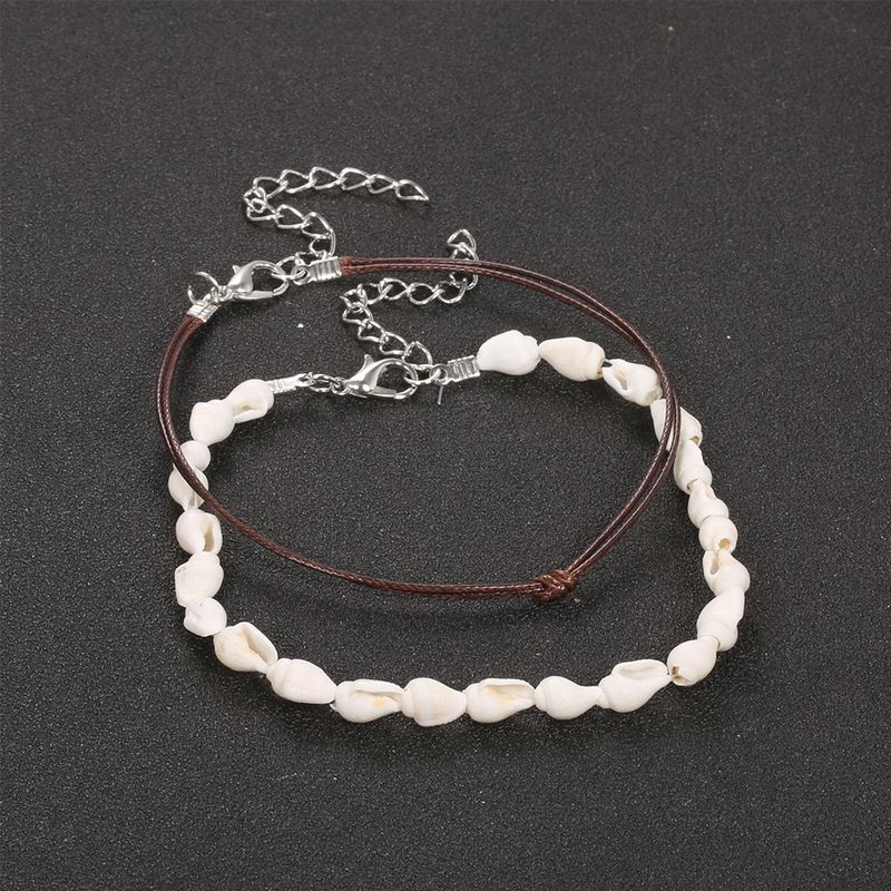 Summer Beach Style Natural Shell Conch Handmade String Chain Knot Cotton Thread 2-piece Feet Set_voghion.com