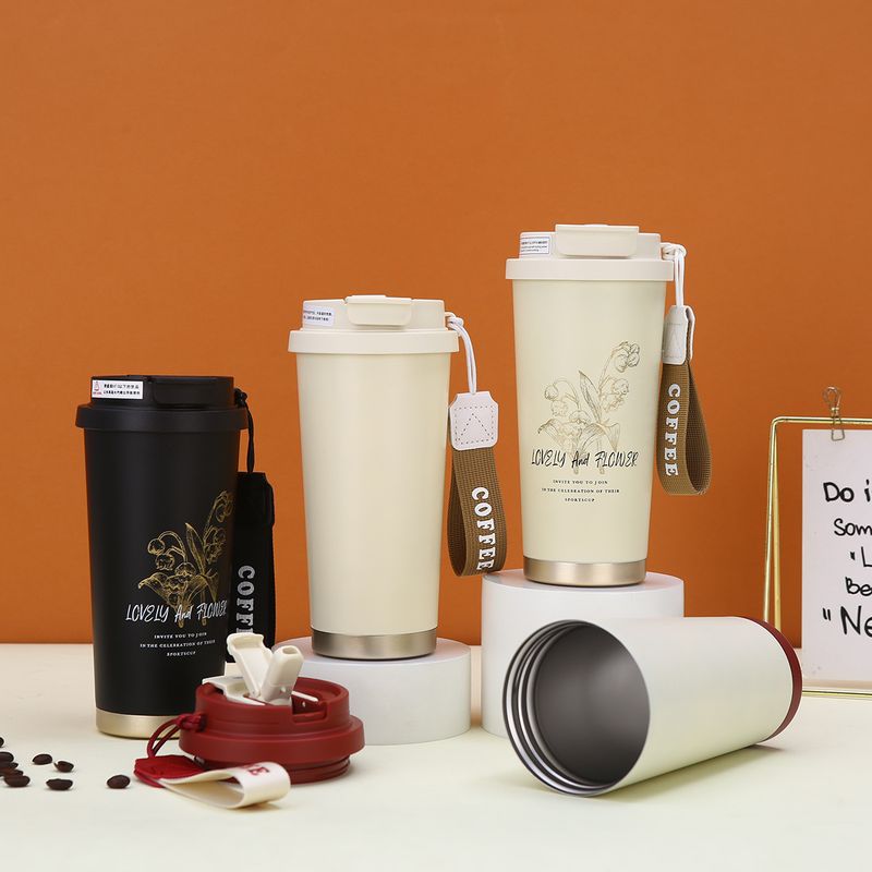 New 316 Stainless Steel Ceramic Inner Liner Insulated High Aesthetic Double-layer Vacuum Coffee Portable With Strap_voghion.com