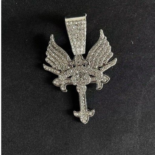 Hot Selling 14K Cuban With Diamond Cross And Wings Hip Hop Big Gold Chain_voghion.com