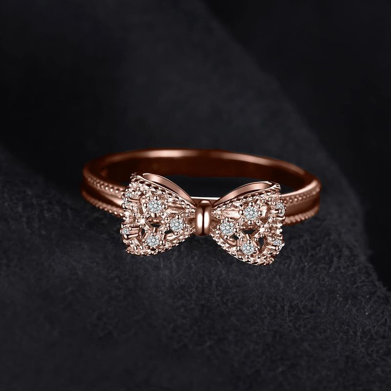 Three Dimensional Bow Ring For Women, Rose Gold, Simple Inlaid Zircon, Exquisite And Versatile, Japanese And Korean Ring, Creative Ring_voghion.com