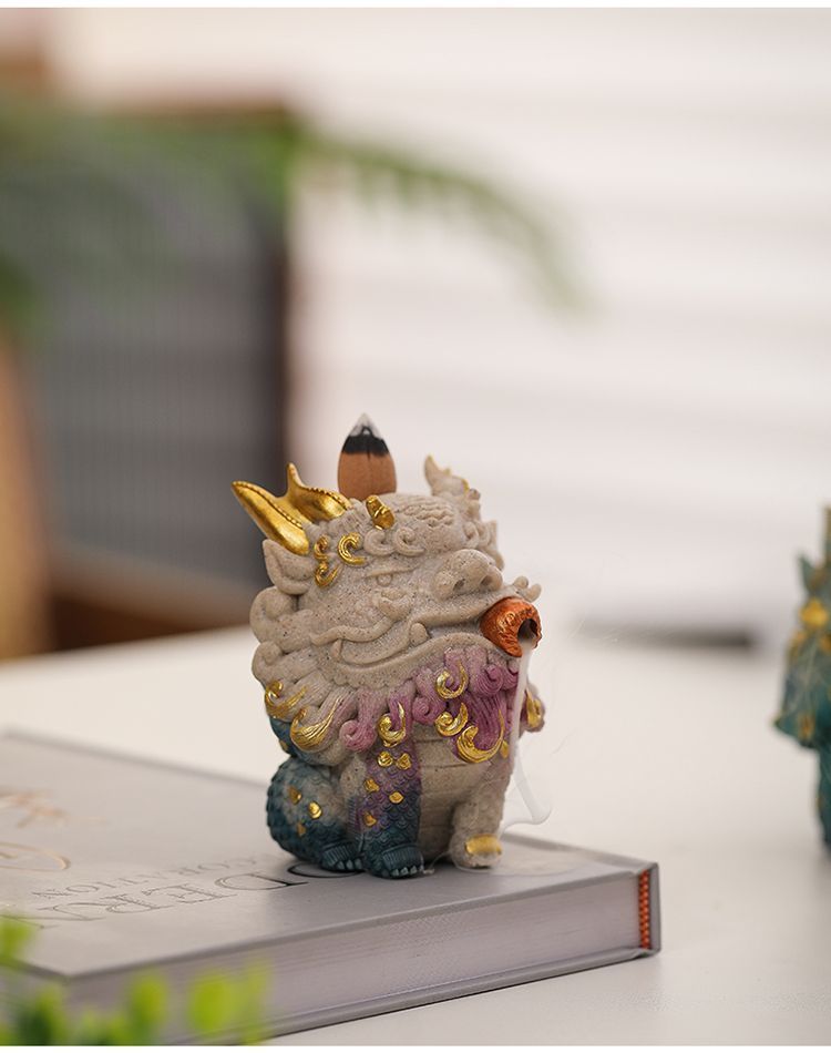 Zandstenen Pixiu, rijkdom aantrekkend ornament, Zen-stijl backflowbrander, agarhout, sandelhout salontafel, theehuisdier_voghion.com