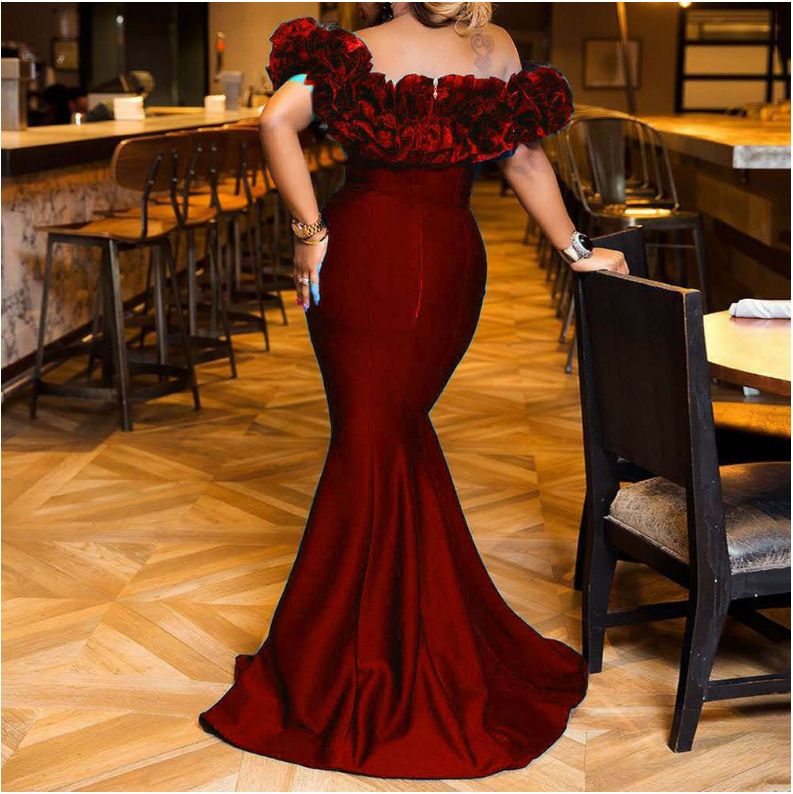 Women's Light luxury boutique new elastic knitted belt women's clothing lotus leaf one shoulder slim small tail female dress_voghion.com