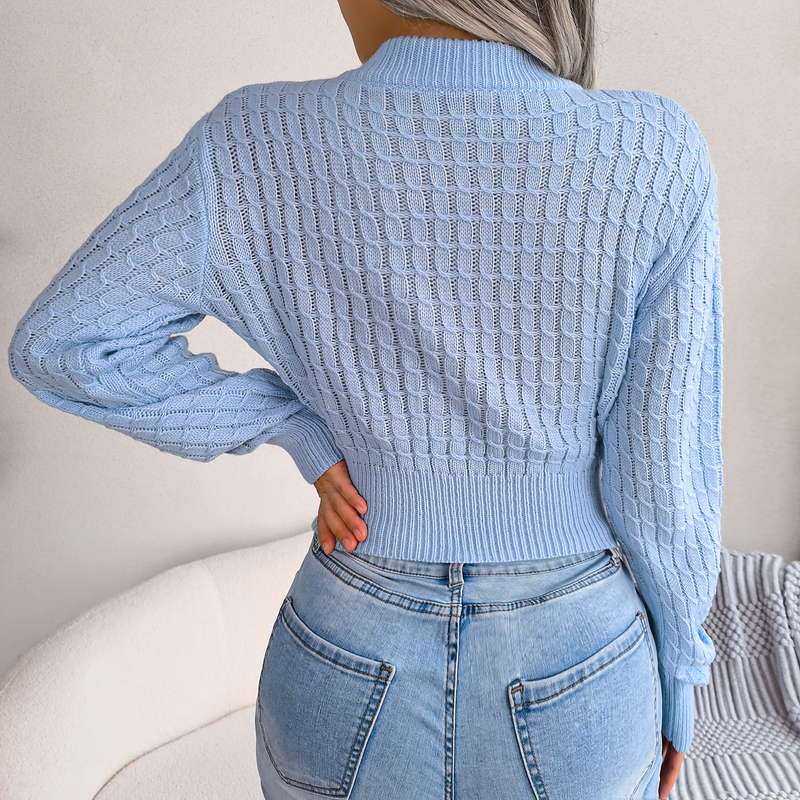 2023 Herbst und Winter Street Style Twist Langarm Cropped Strickpullover Damenmode_voghion.com