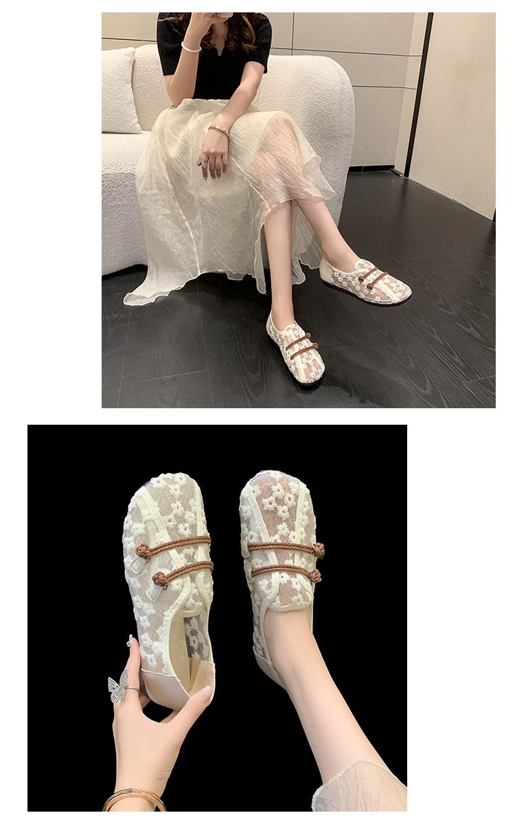 National Style Simple Mesh Hollow Retro Single Shoes Women's Soft Sole Comfortable Pregnant Women's Mother Shoes One Pedal Doudou Shoes_voghion.com