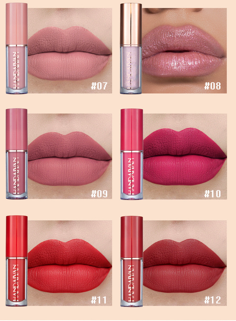 HANDAIYAN 12 - Color Pearlescent Shimmer Lip Gloss Set - Waterproof, Non - Sticky, Matte Finish_voghion.com