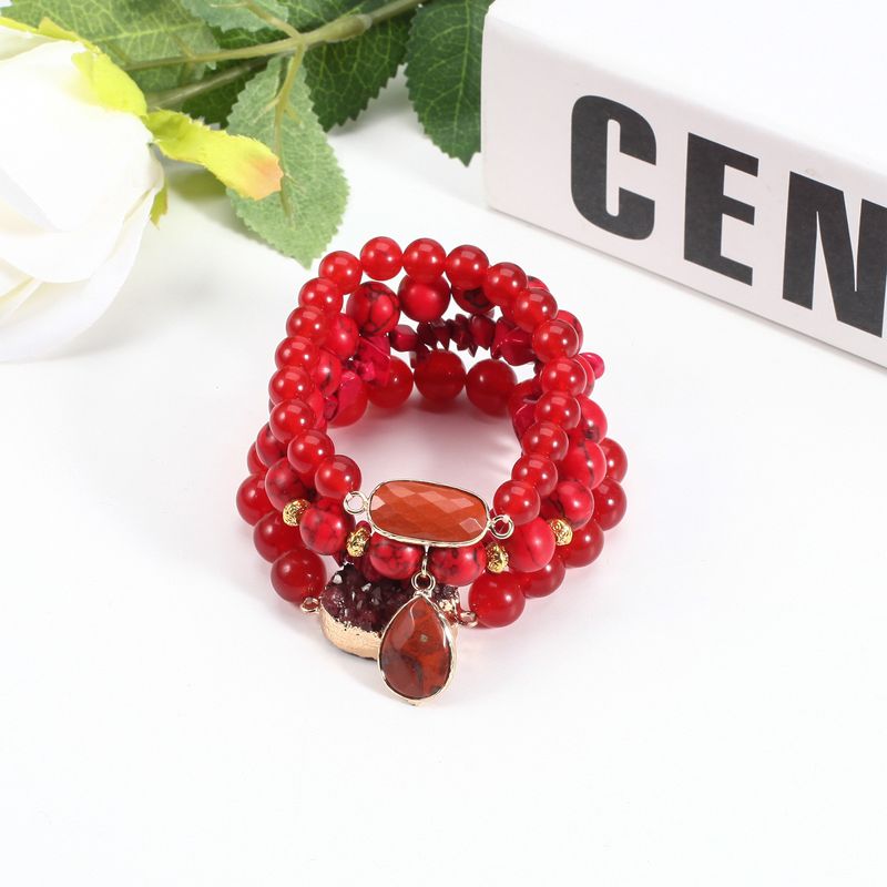 Gravel Rund Perle Armbånd Håndstreng Kvinde Rød Sæt Elastisk Perle Justerbar_voghion.com