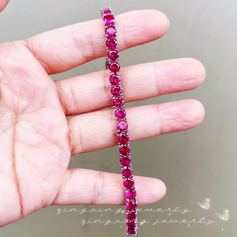 Bracciale tennis in corindone rosso, di alta qualità, artigianato squisito, gioielli di lusso intarsiati_voghion.com