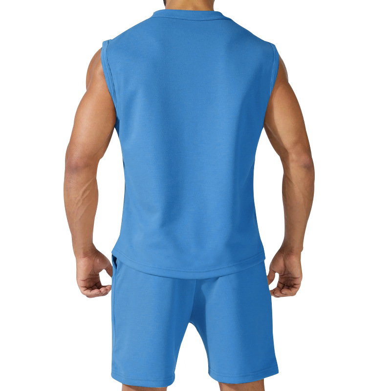 Men's Clothing new summer sleeveless sports suit men's casual thin top solid color waistcoat two piece set for men_voghion.com