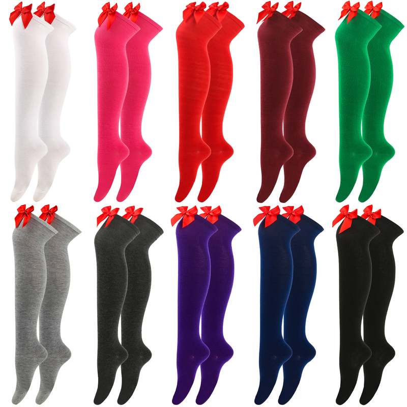 Calze sexy con fiocco per San Valentino sopra il ginocchio, calze alte, calze da donna, calze per feste di appuntamenti_voghion.com
