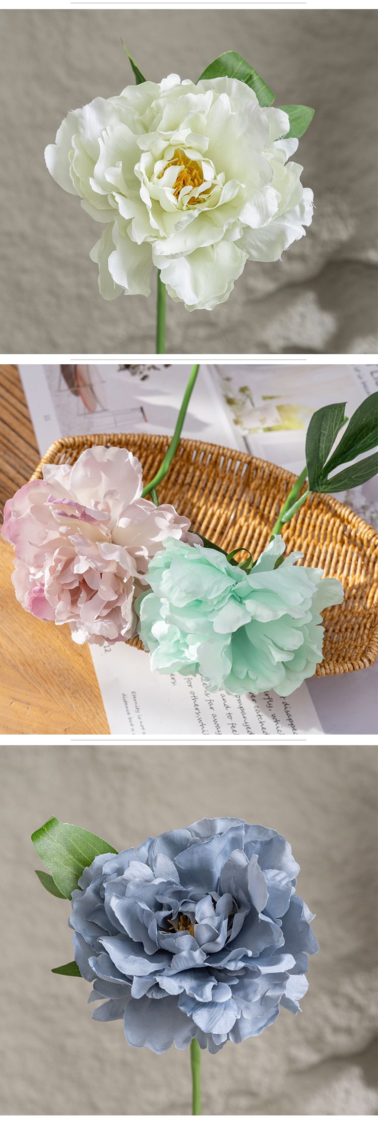 Decorazione di nozze della pianta verde del fiore di simulazione della peonia singola del villaggio di Liuming_voghion.com