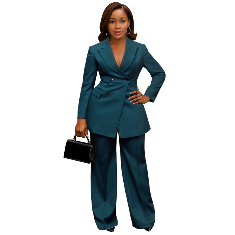 Elegantes Büroanzug-Set für Damen – Slim-Fit-Blazer und Hose mit hoher Taille für den beruflichen Weg zur Arbeit (Marineblau, Weinrot, Blaugrün)_voghion.com