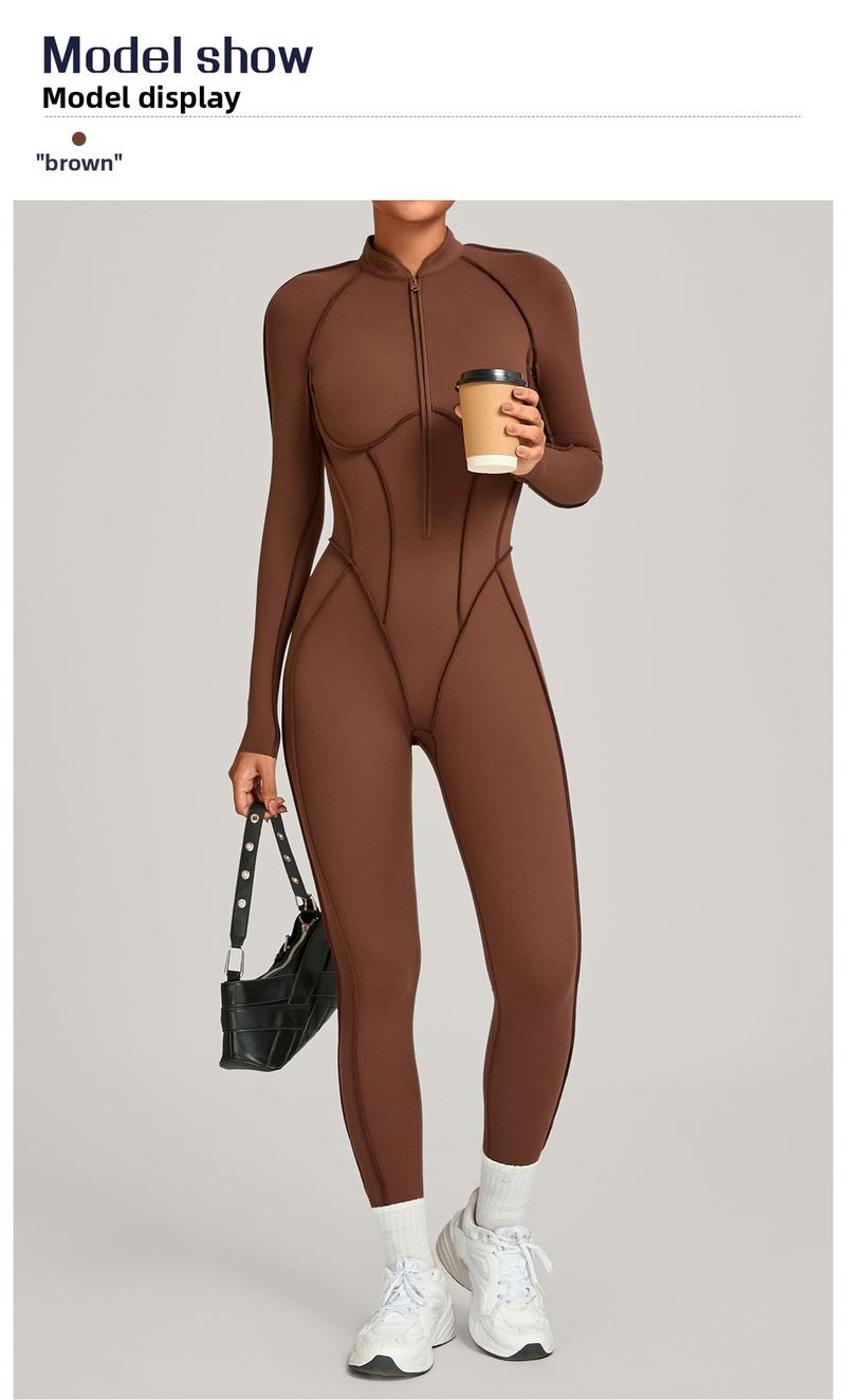 European And American Winter Stand Collar Jumpsuit Half Zipper One-piece Fitness For Women High-intensity Exercise Yoga_voghion.com