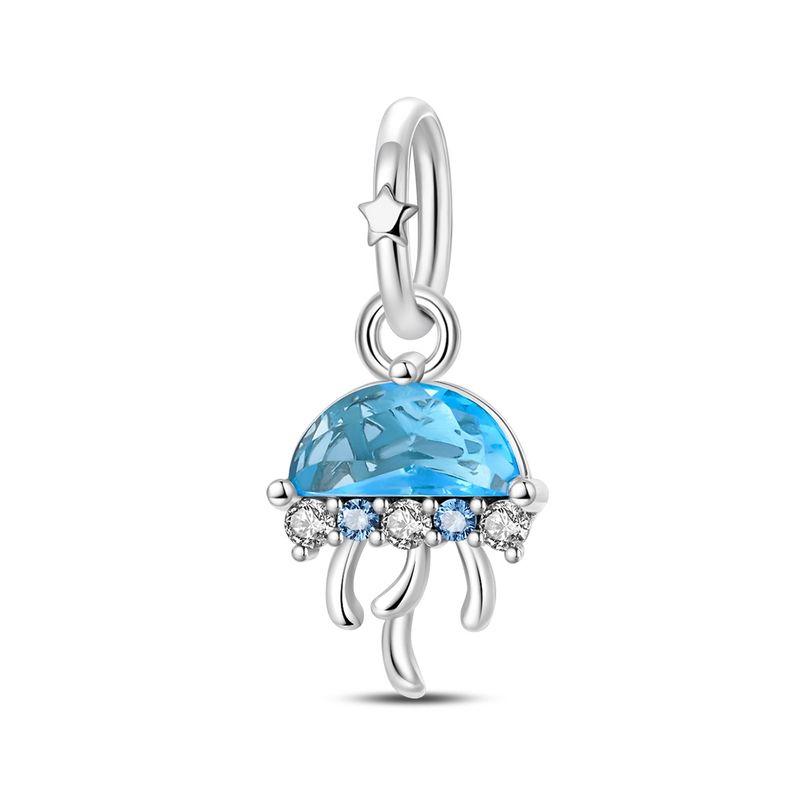 Sapphire Jellyfish Charm, Genuine Sterling Silver Beads Charm_voghion.com