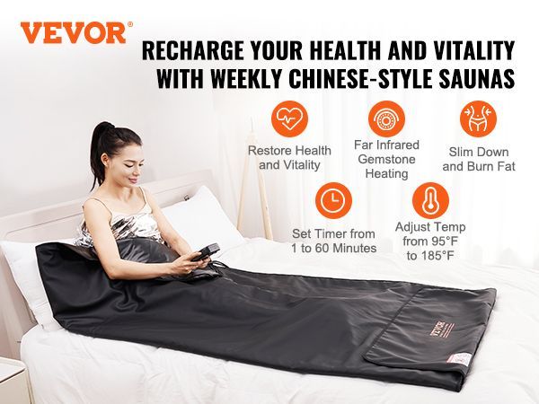 VEVOR Sauna Blanket For Detoxification, Portable Far Infrared Sauna For Home, PU Sauna Bag W/ Therapy Stones & Carbon Fiber Heating, 1-6 Level Adjustable Temp 95-185°F , 1-60 Minutes Timer, 75 X 35in_voghion.com