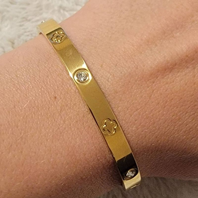 Bracciale in acciaio inossidabile con quadrifoglio e diamanti placcati sottovuoto, braccialetti in oro_voghion.com