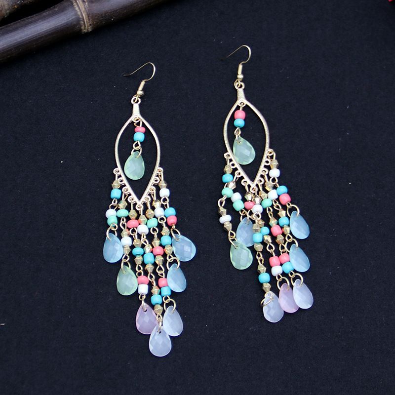 Bohemian lange oorbellen damesmode overdreven waterdruppel franje oorbellen temperament oor sieraden_voghion.com