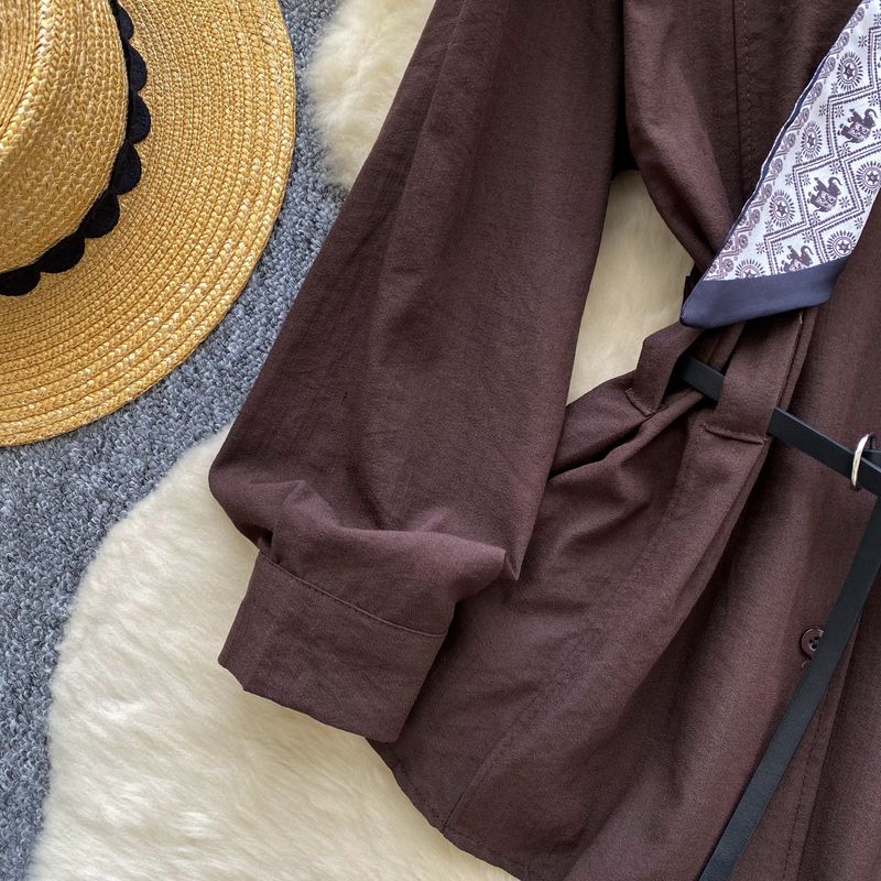 Damenbluse mit Bindegürtel – Elegantes Langarmshirt mit Gürteldetail (Weiß/Blau/Braun/Schwarz, Einheitsgröße)_voghion.com