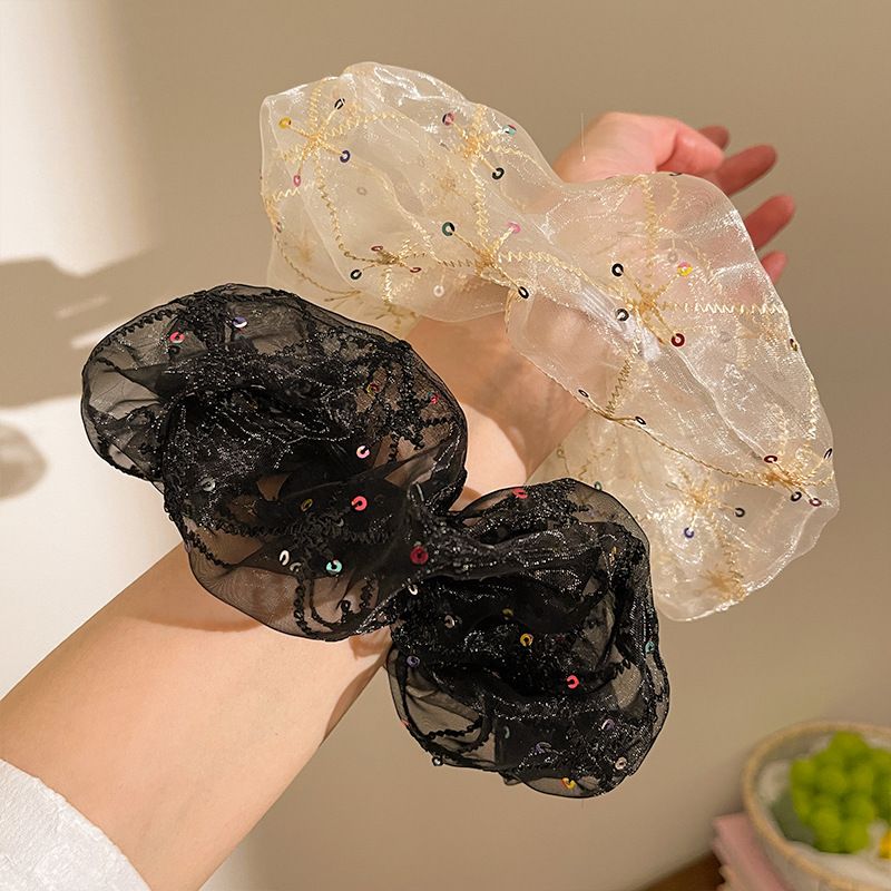 Fascia per capelli coreana semplice ed elegante per l'intestino crasso, paillettes cave, fascia per capelli ad alta elasticità, corda,_voghion.com