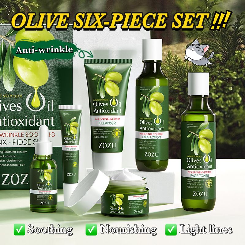 ZOZU Olive Anti-Falten Sechsteiliges Hautpflege- und feuchtigkeitsspendendes Gesichtspflegeset in Englisch_voghion.com