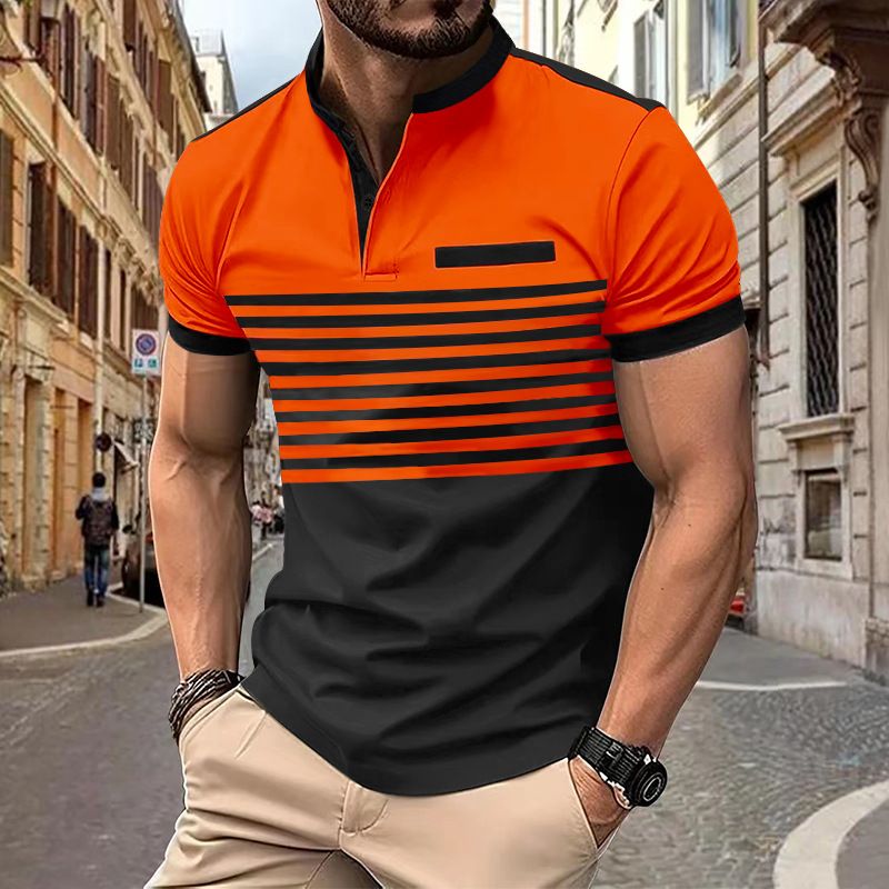 Polo da uomo a righe stampate con cerniera in saldo estivo 2024_voghion.com