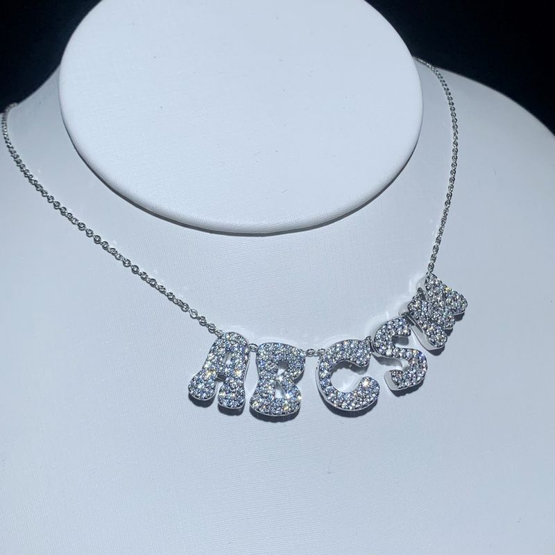 Collana con nome personalizzato in argento sterling con pietre di zircone, ciondolo con lettera personalizzata per uomo e donna, catena in argento 925 resistente_voghion.com