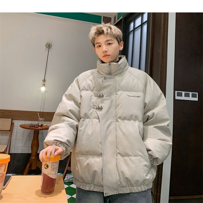 Hue Hue PU Leather For Men Winter Metal Airplane Buckle American Style Coat Thickened Warm Loose Puffer Cotton Padded Jacket_voghion.com