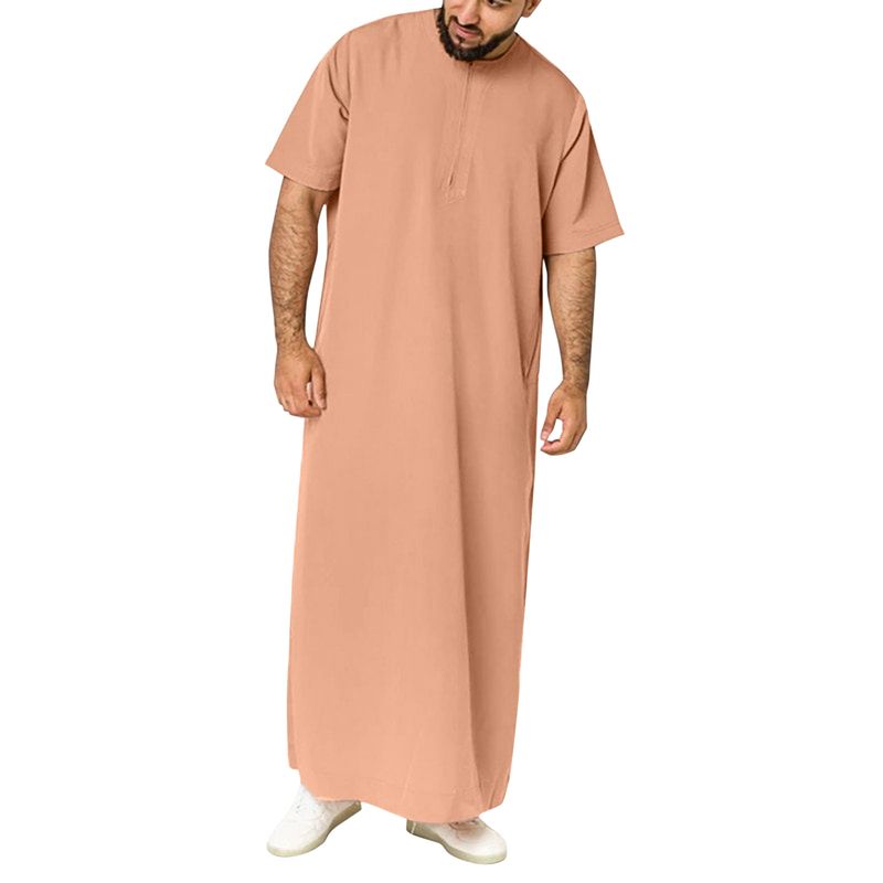 2025 Muslim Men Jubba Thobe Fixed Button Kimono Middle Robe Saudi Muslim Man Shirt Stand Collar Islamic Arab Kaftan Men Abayas_voghion.com