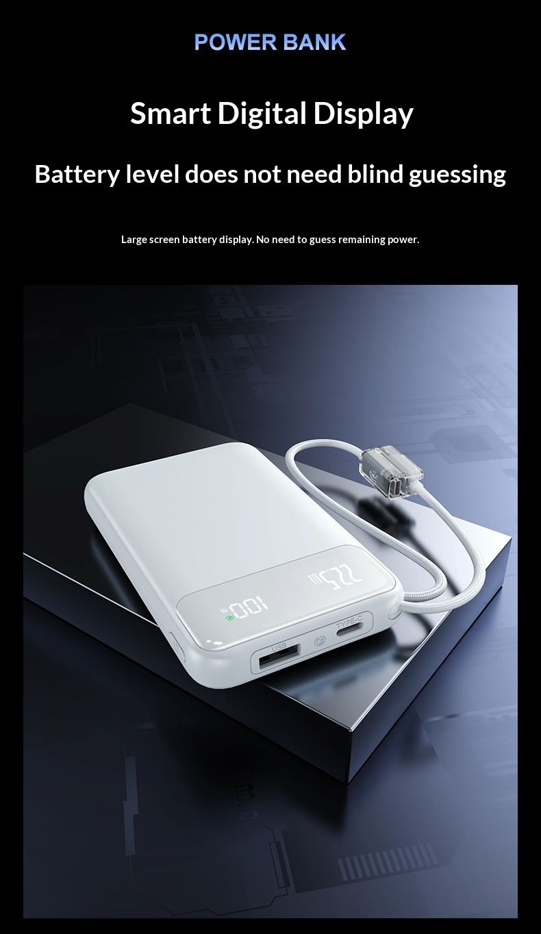 Nouvelle batterie externe transfrontalière ultra-mince de 20 000 mAh avec charge ultra-rapide (22,5 W) et câble inclus, cadeau personnalisé_voghion.com