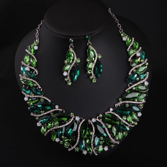 High Beauty Exaggerated Crystal Glass Short Collar Necklace Earring Set Women's Dress Evening Bridal Accessories_voghion.com