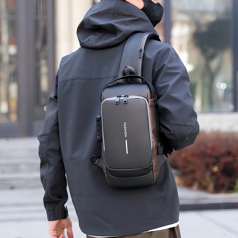 Oxford Fabric Sling Backpack With USB Charging Port, Adjustable Strap - Casual Outdoor Crossbody Bag For Hiking And Travel_voghion.com