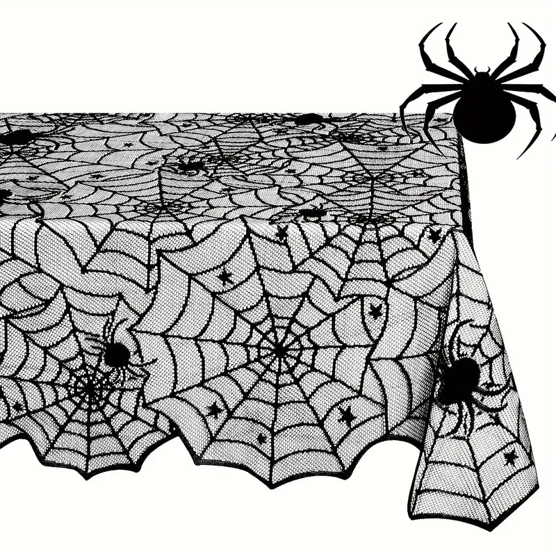 Halloween Spitze Tisch Läufer Schwarz Spinne Web Tischdecke Kamin Abdeckung Kaminsims Halloween Dekoration 2024 Home Party Clot_voghion.com