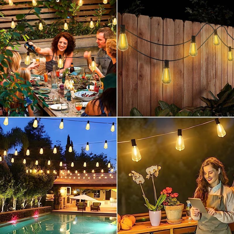 Luzes de corda à prova d'água para ambientes externos ST38 IP65, 50 pés/100 pés, fio de cobre, luzes de fadas para jardim, casamento, acampamento, pátio_voghion.com