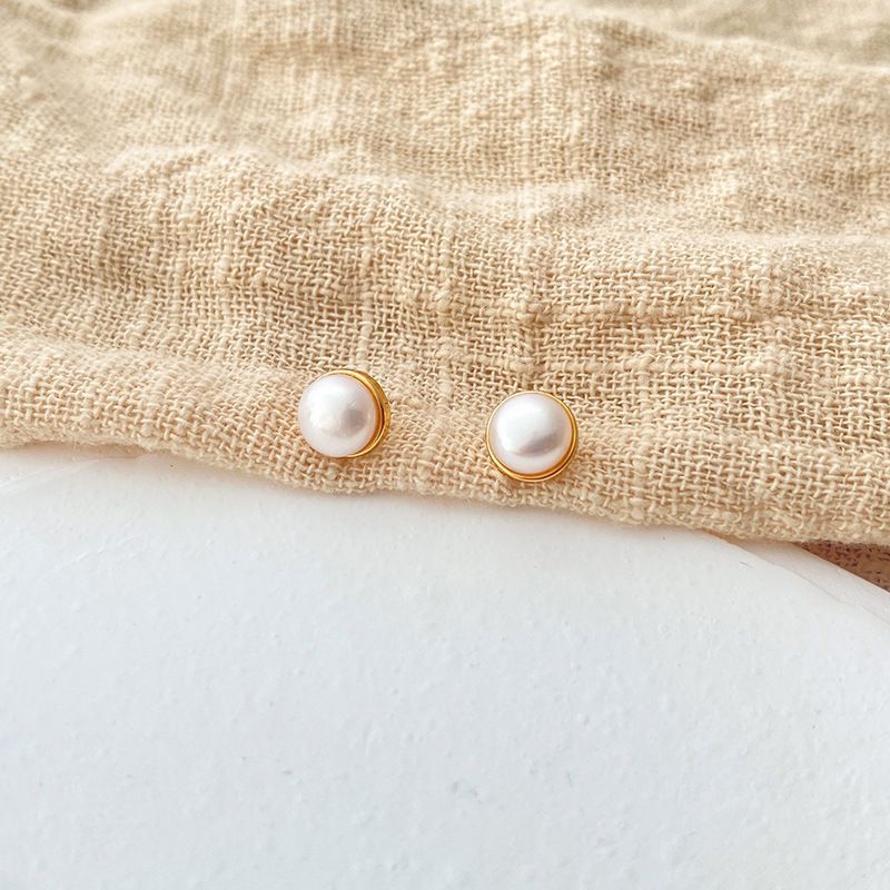 Kleiner Naturstein Messing vergoldet mit K Echtgold, Hochwertige Türkis Ohrringe, Süßwasserperlen Ohrringe_voghion.com