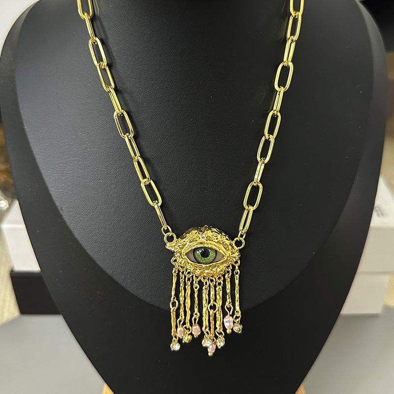 Set di orecchini, collane, accessori per donne, di lusso, di alta qualità, con nappa, perle e occhi demoniaci, vintage e di alta qualità._voghion.com