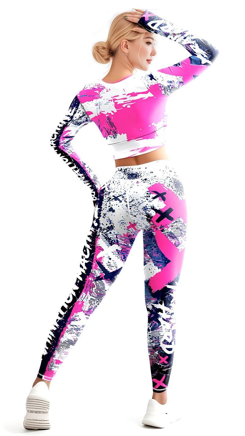 Cross-border European And American Fashion Printed High Elastic Sports Long Sleeve Hip-lifting Running Yoga Fitness Set_voghion.com