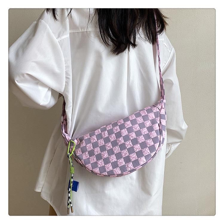 Checkered Dumpling Bun Women's Bag 2024 New Korean Small Form Design Fashionable and Versatile One Shoulder Crossbody Bag_voghion.com