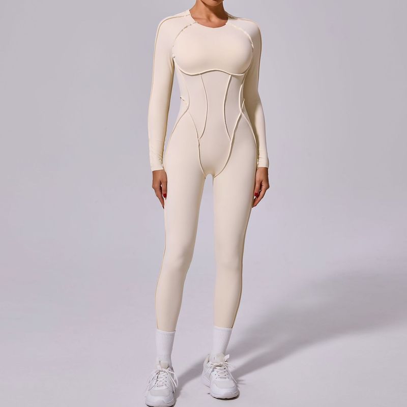 Tongfei New Winter One-Piece Sports Yoga Suit Backless Sleeve Long Pants Bodysuit Tight-Fitting 10122_voghion.com
