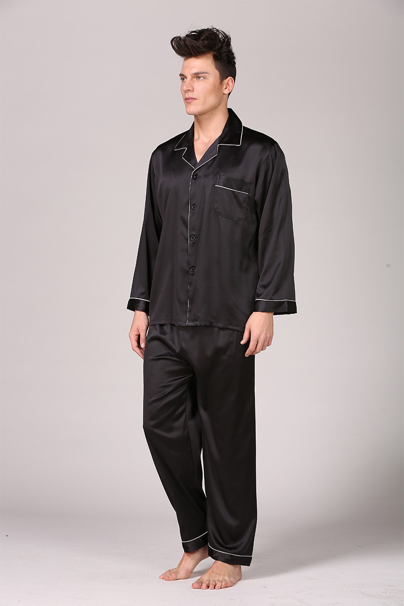 Pijama de seda estampado masculino, manga comprida, roupas para casa de tamanho grande, pijama de verão de seda gelada_voghion.com