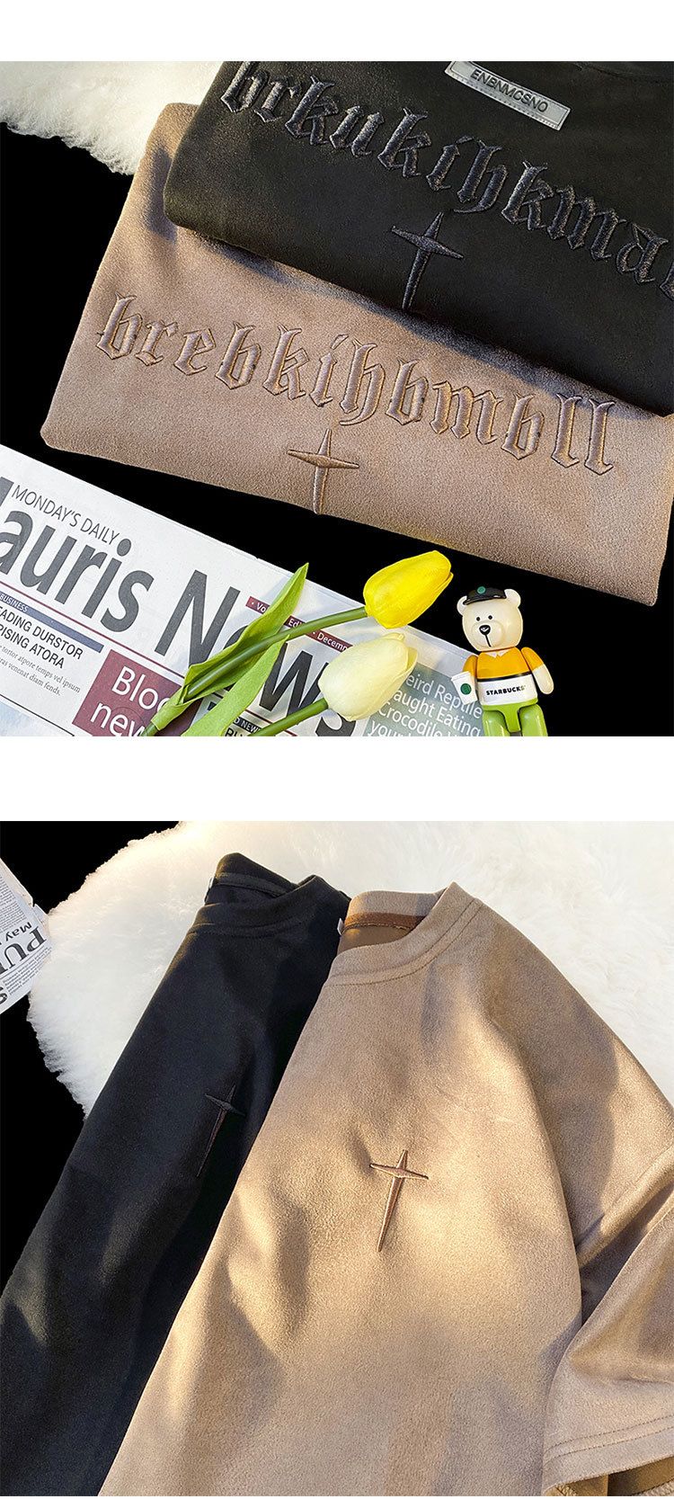 Pánské oblečení Tričko pánské trendy značky ins evropské a americké vyšívané top s kulatým výstřihem, mládežnické volné tričko s krátkým rukávem_voghion.com
