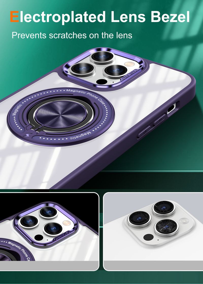 Phone Case & Covers Applicable 15Pro Mobile Phone Case Transparent Ring Car Invisible Bracket Magnetic Suction Protective Cover_voghion.com